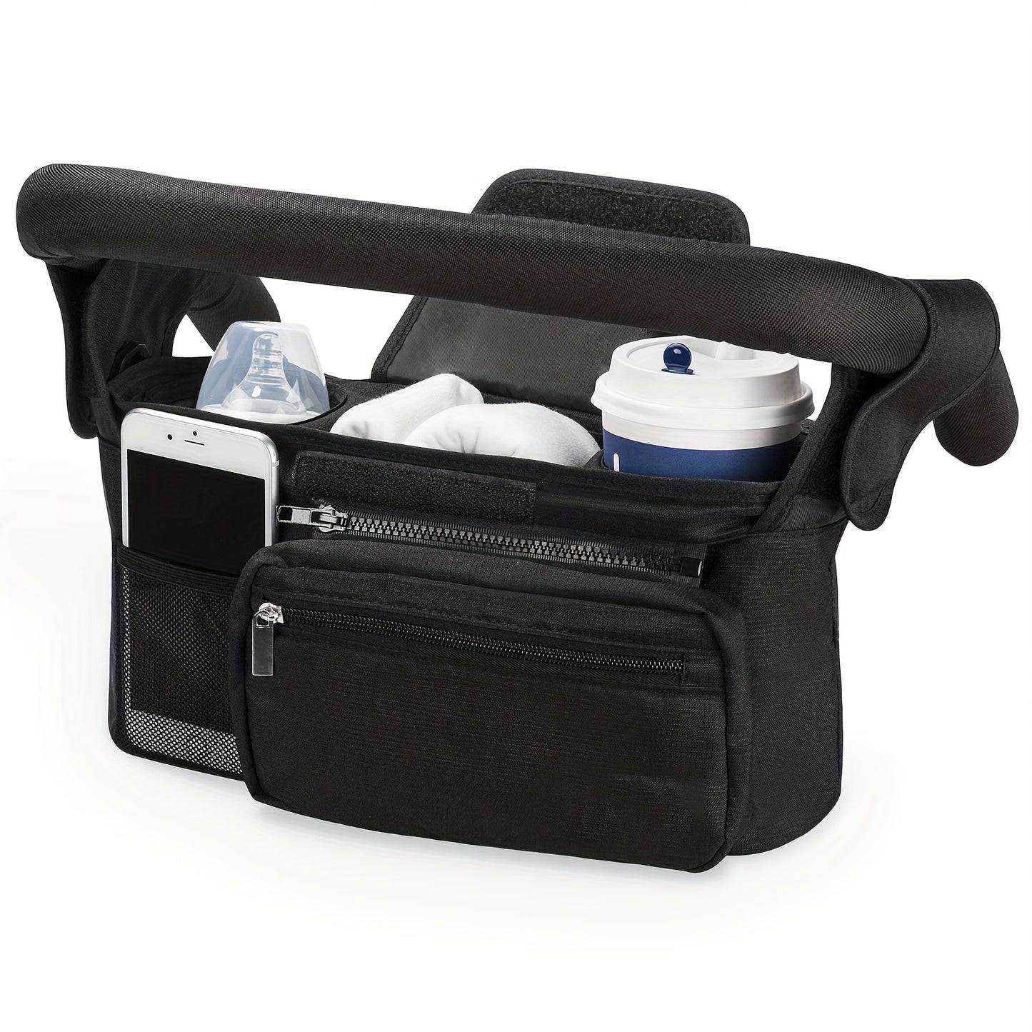 True Bub™ Insulated Premium Stroller Organizer - Cup Holders, Phone Bag, Shoulder Strap