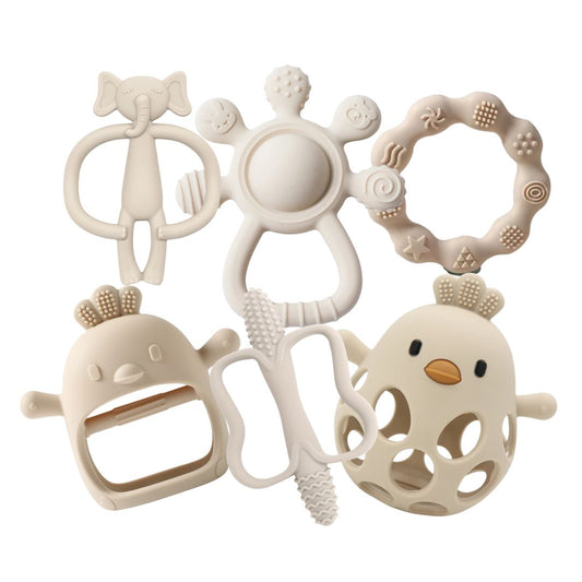 True Bub™ Tiny Teethers Soothing Relief and Sensory Bundle - Food Grade Silicone BPA Free Baby Toys (Beige)