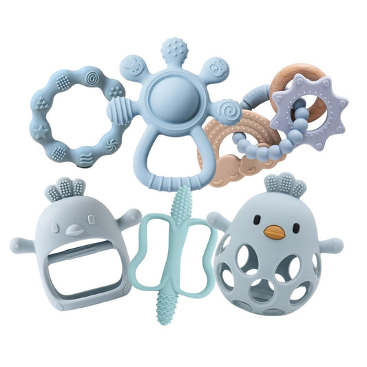 True Bub™ Tiny Teethers Soothing Relief and Sensory Bundle - Food Grade Silicone BPA Free Baby Toys (Blue)