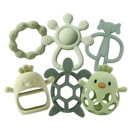True Bub™ Tiny Teethers Soothing Relief and Sensory Bundle - Food Grade Silicone BPA Free Baby Toys (Sage Green)