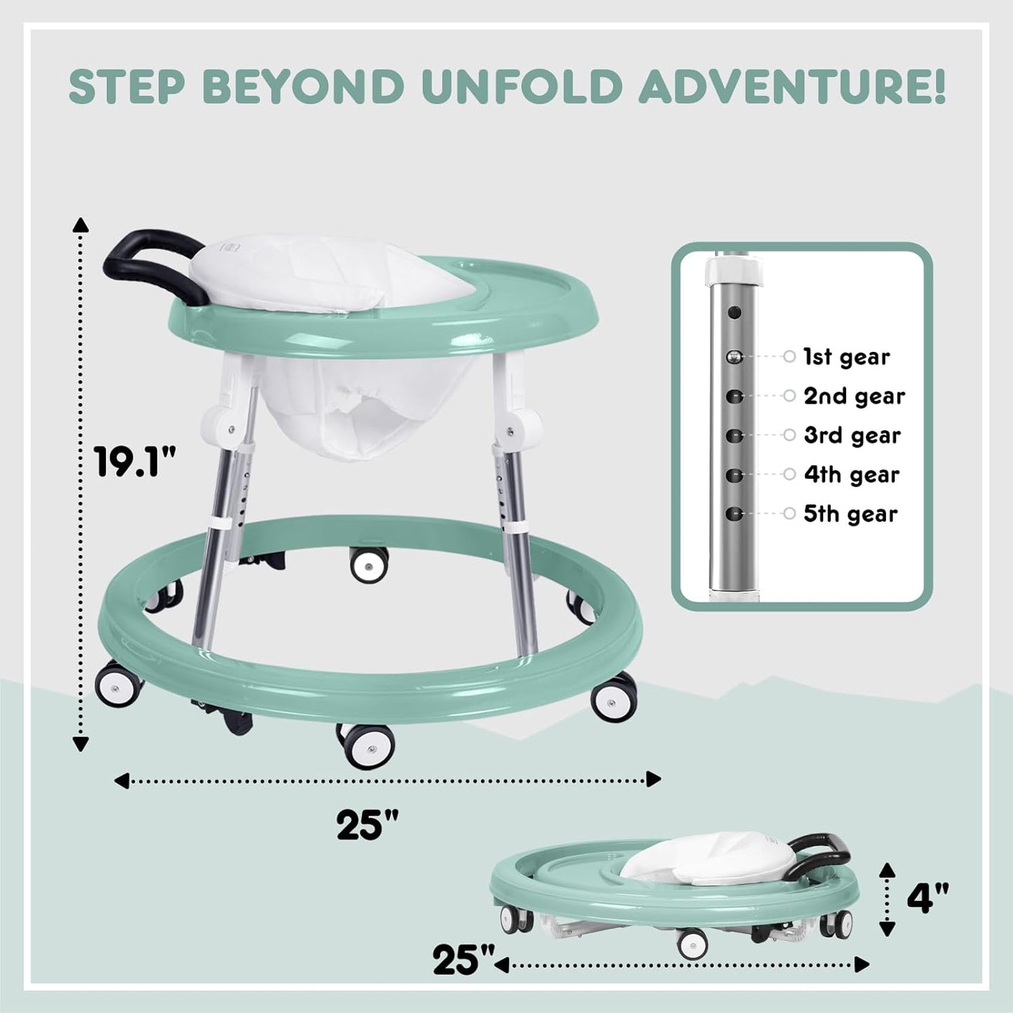 True Bub™ Grow With Me - Harpa Foldable Baby Walker with Adjustable Heights with Toddler Push Mode (Next Day Delivery Avail)