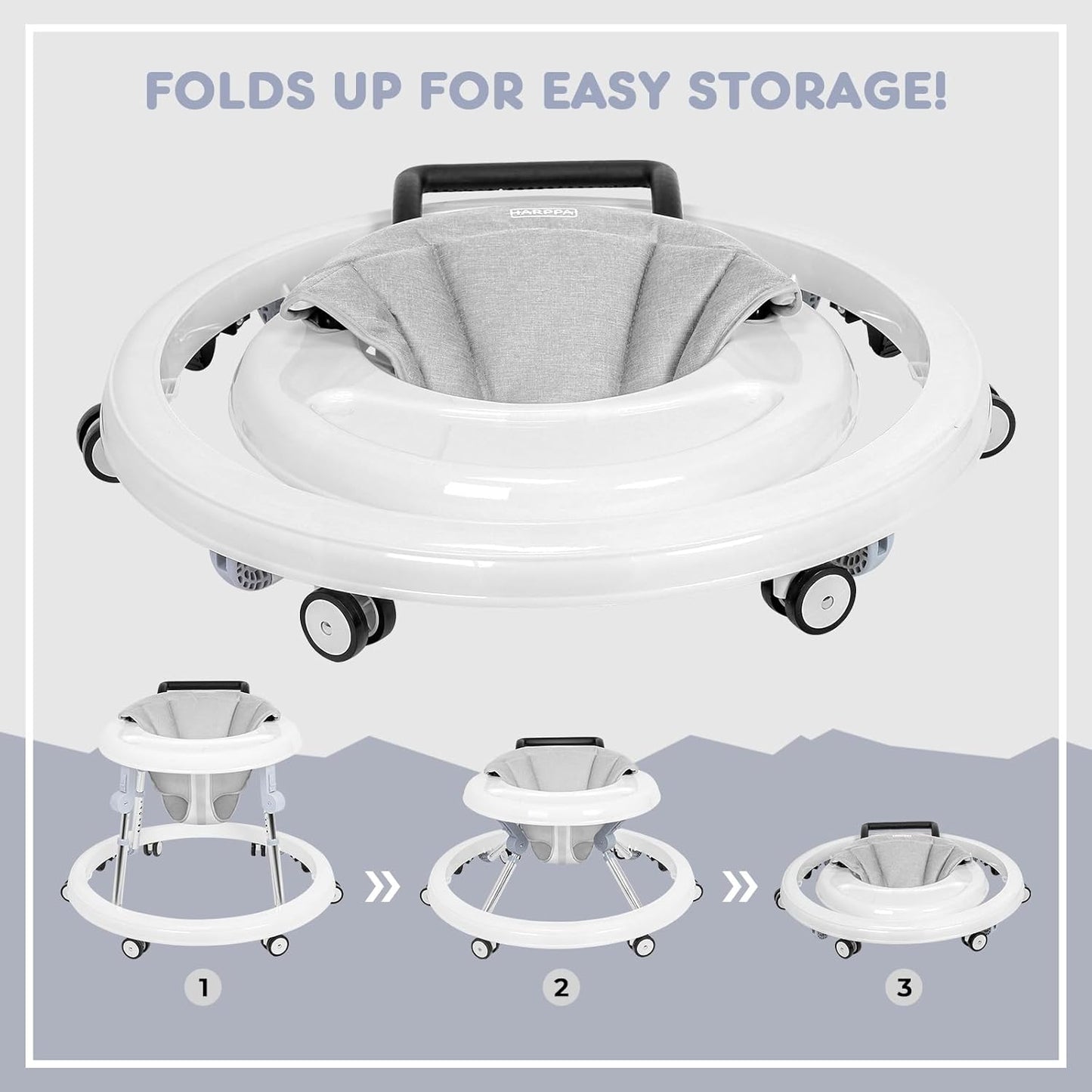 True Bub™ Grow With Me - Harpa Foldable Baby Walker with Adjustable Heights with Toddler Push Mode (Next Day Delivery Avail)