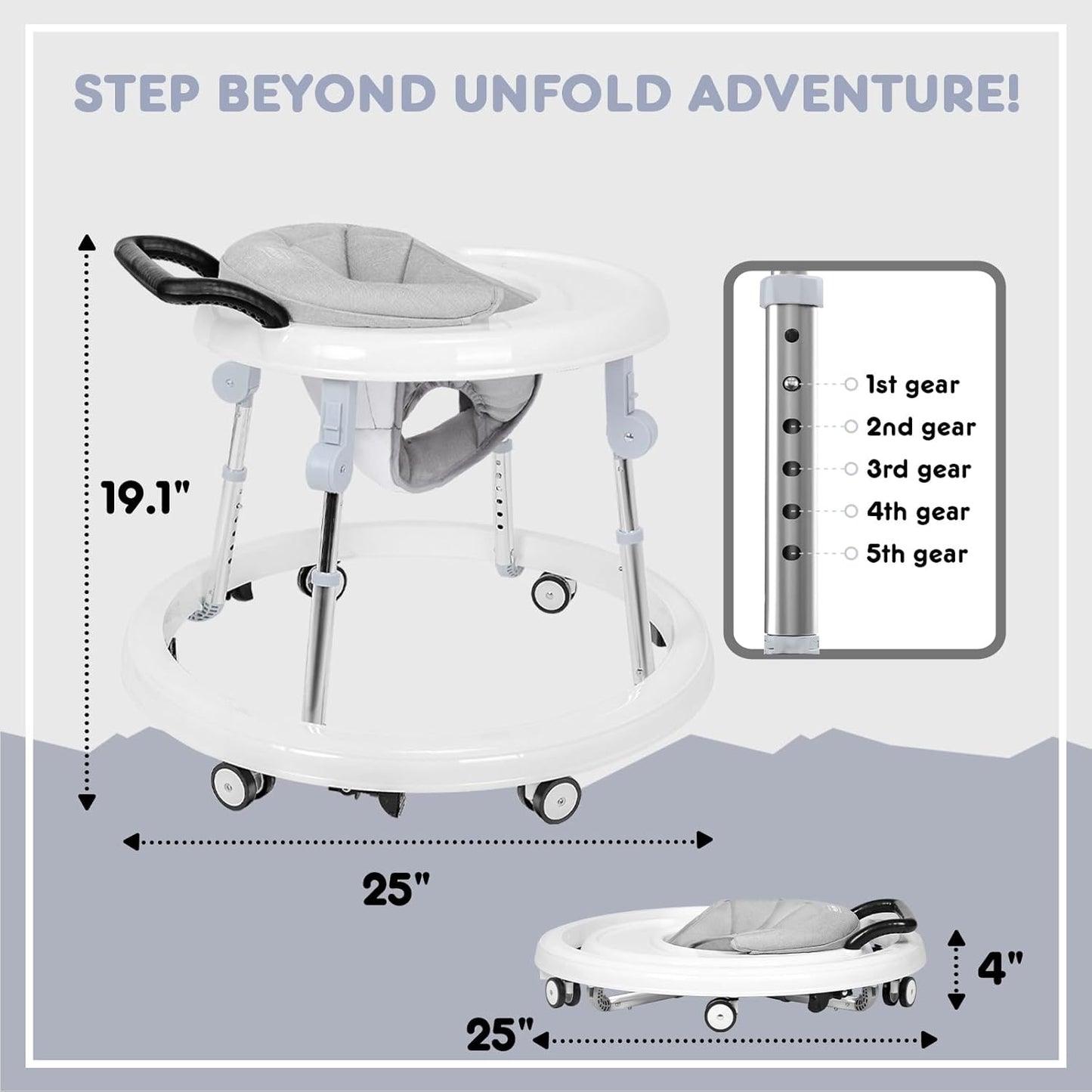 True Bub™ Grow With Me - Harpa Foldable Baby Walker with Adjustable Heights with Toddler Push Mode (Next Day Delivery Avail)