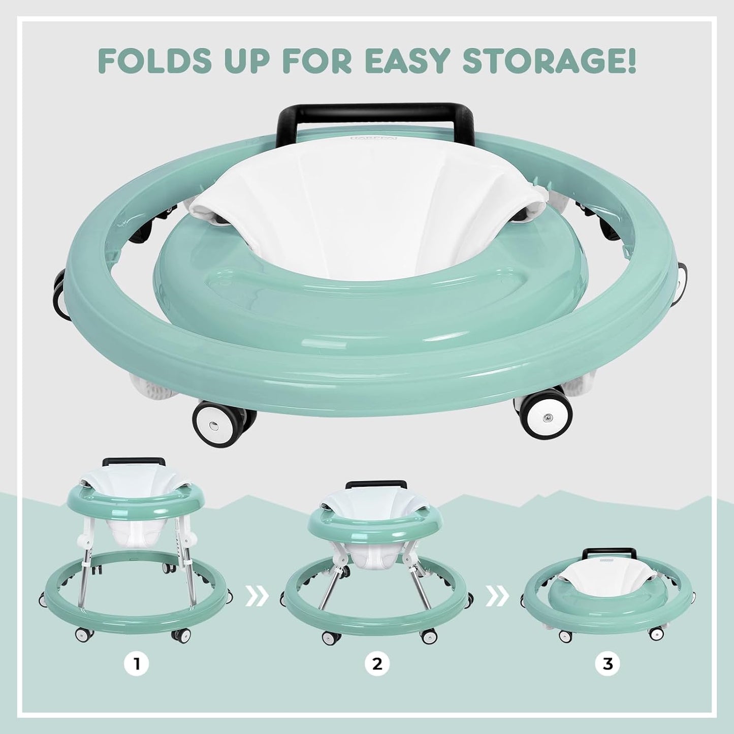 True Bub™ Grow With Me - Harpa Foldable Baby Walker with Adjustable Heights with Toddler Push Mode (Next Day Delivery Avail)