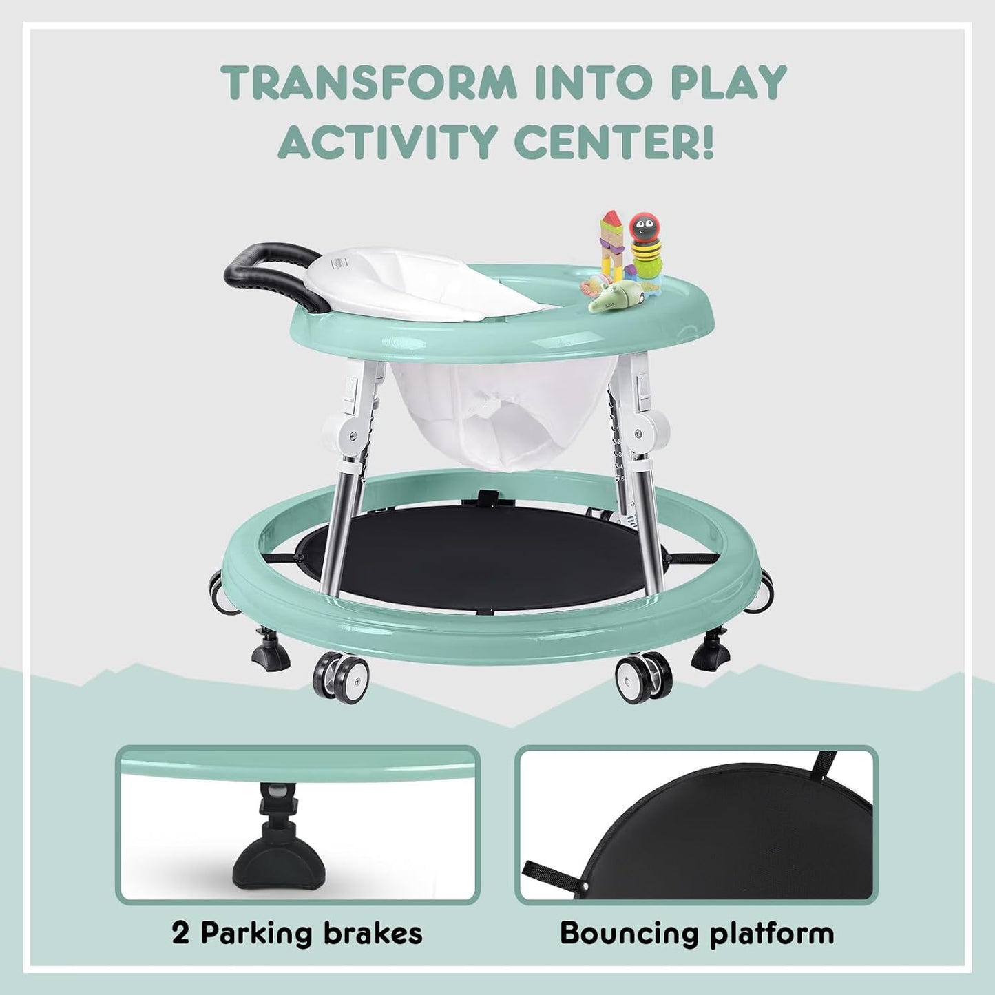 True Bub™ Grow With Me - Harpa Foldable Baby Walker with Adjustable Heights with Toddler Push Mode (Next Day Delivery Avail)