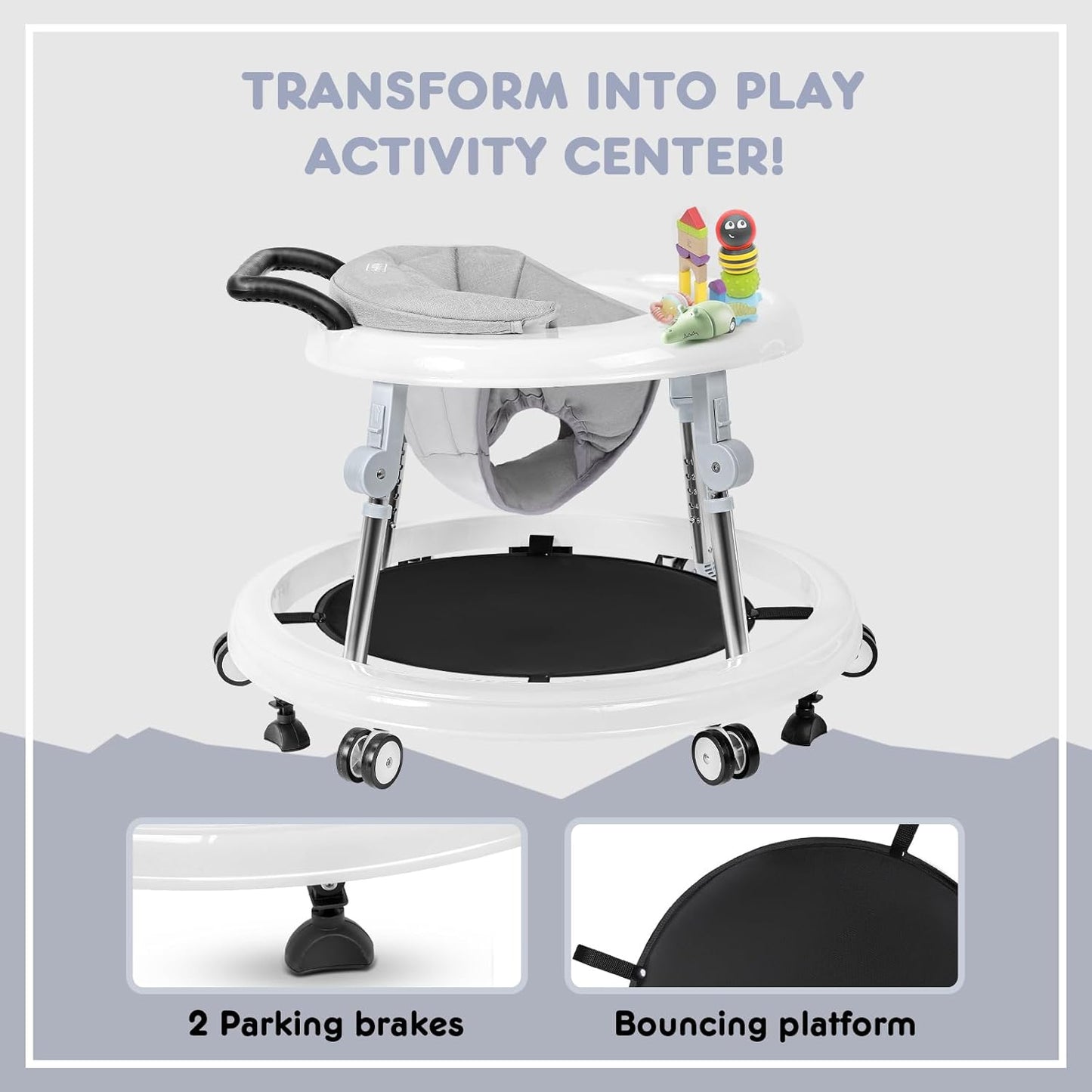 True Bub™ Grow With Me - Harpa Foldable Baby Walker with Adjustable Heights with Toddler Push Mode (Next Day Delivery Avail)