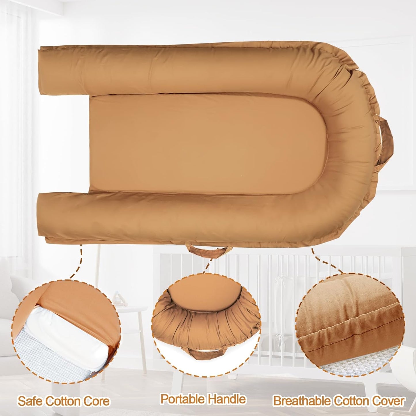 True Bub™ Harley Baby Lounger - Portable Baby Nest, Soft Breathable Cotton Reversible Unisex Infant Bed