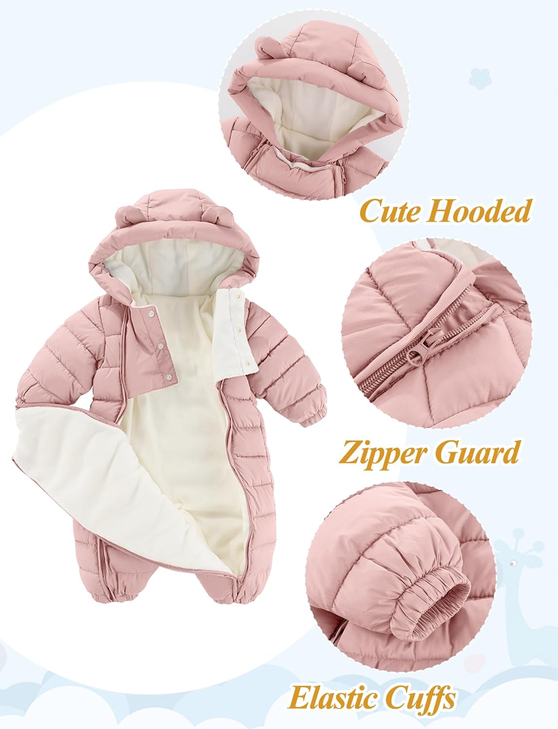 True Bub™ Baby Insulated Winter Snowsuit Double Zips Hooded Romper Fleece Warm Jumpsuit