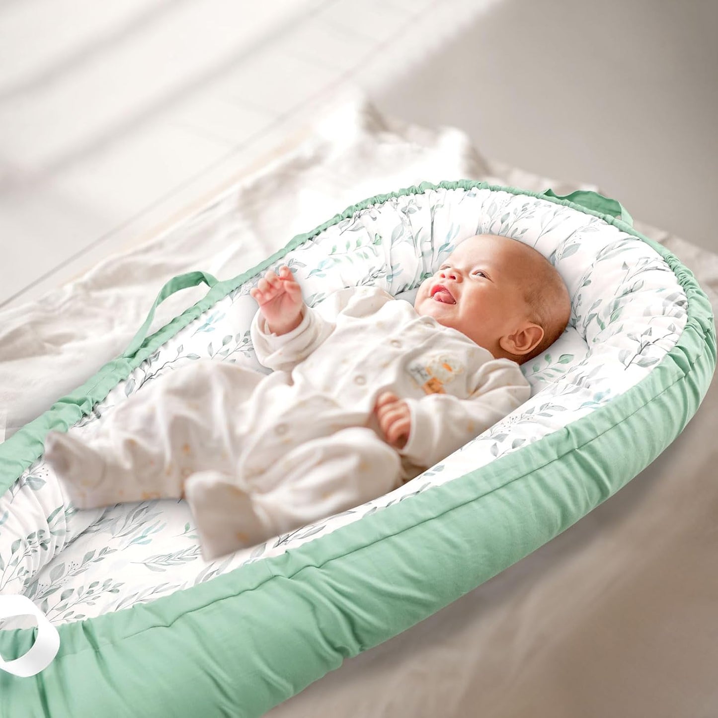 True Bub™ Louisa Baby Lounger - Portable Baby Nests, Baby Lounger for Newborn, Breathable Cotton