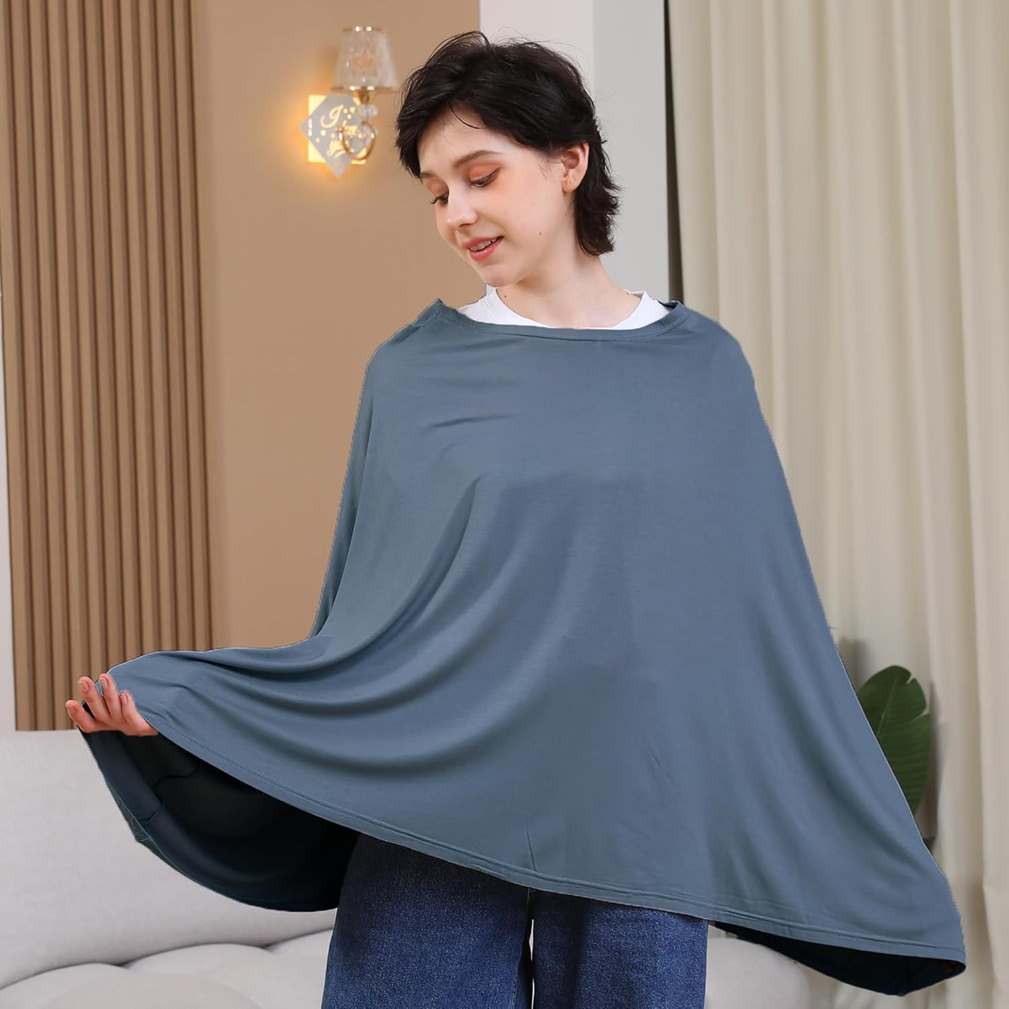 True Bub™ Stretch Seejoy Nursing Cover for Breastfeeding, 360°Full Coverage Nursing Poncho, Rayon Soft & Breathable Breastfeeding Cover up