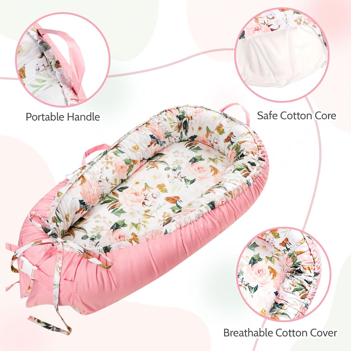 True Bub™ Louisa Baby Lounger - Portable Baby Nests, Baby Lounger for Newborn, Breathable Cotton