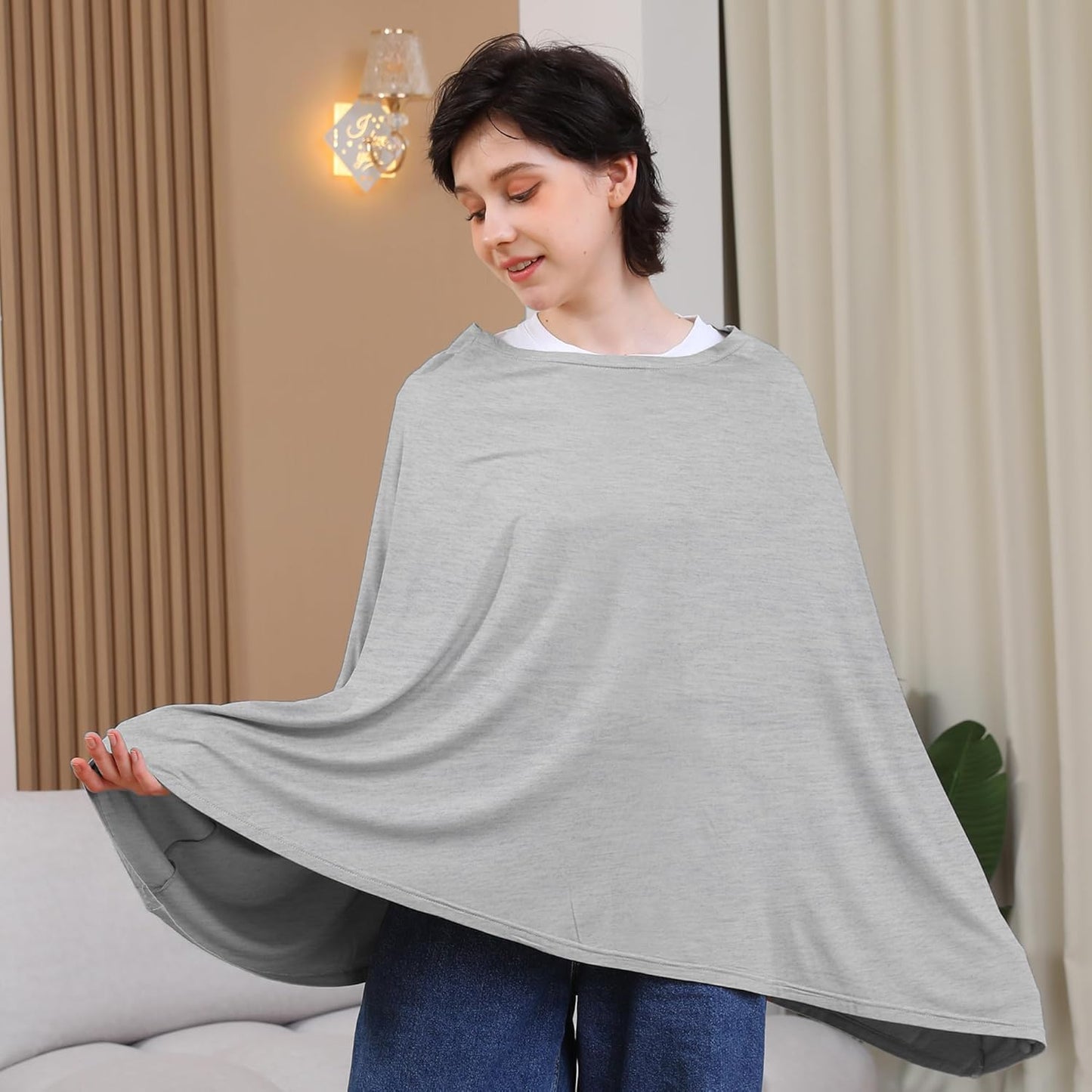 True Bub™ Stretch Seejoy Nursing Cover for Breastfeeding, 360°Full Coverage Nursing Poncho, Rayon Soft & Breathable Breastfeeding Cover up
