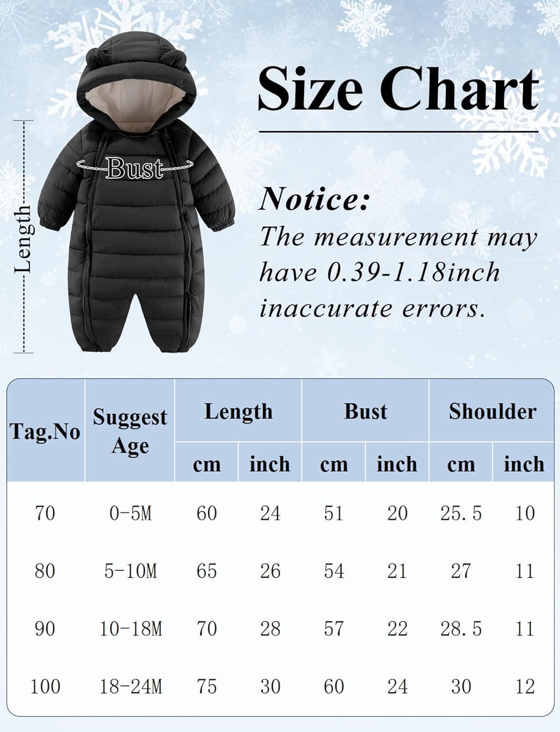 True Bub™ Baby Insulated Winter Snowsuit Double Zips Hooded Romper Fleece Warm Jumpsuit