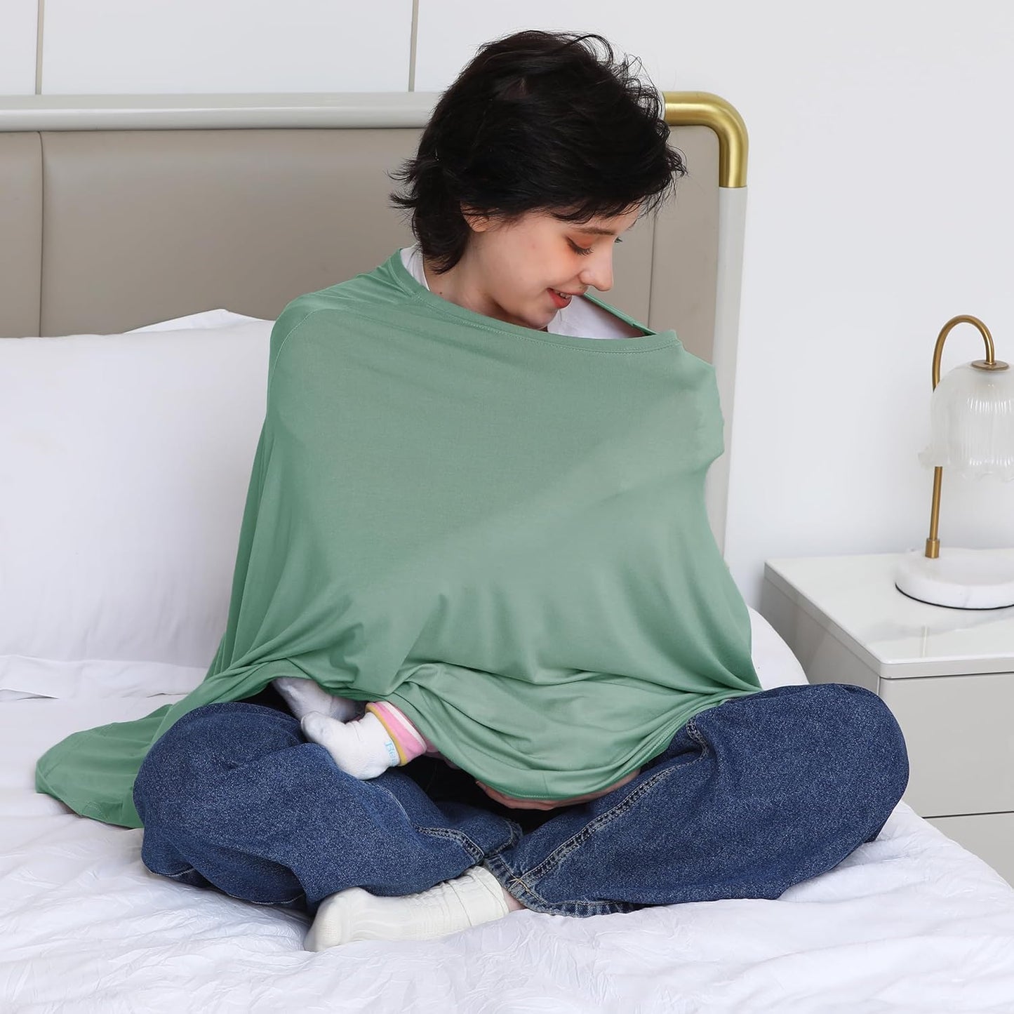 True Bub™ Stretch Seejoy Nursing Cover for Breastfeeding, 360°Full Coverage Nursing Poncho, Rayon Soft & Breathable Breastfeeding Cover up