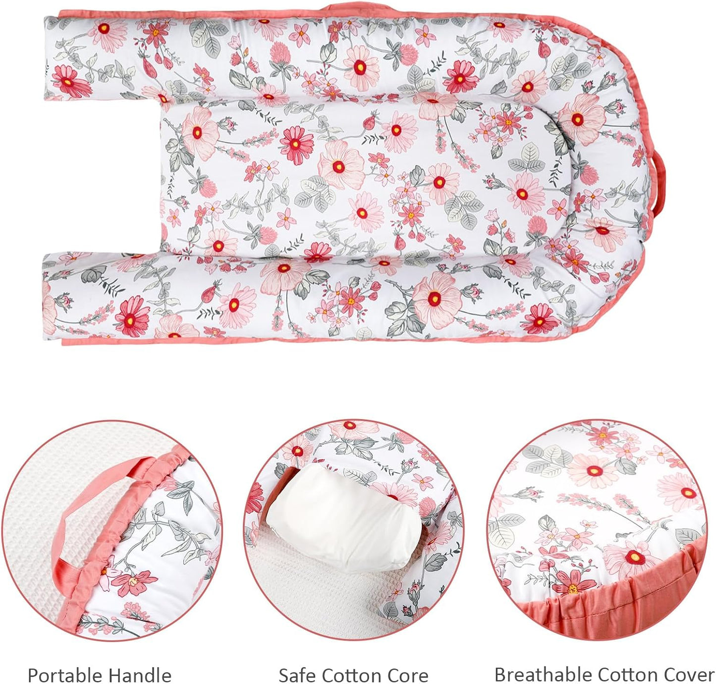 True Bub™ Louisa Baby Lounger - Portable Baby Nests, Baby Lounger for Newborn, Breathable Cotton