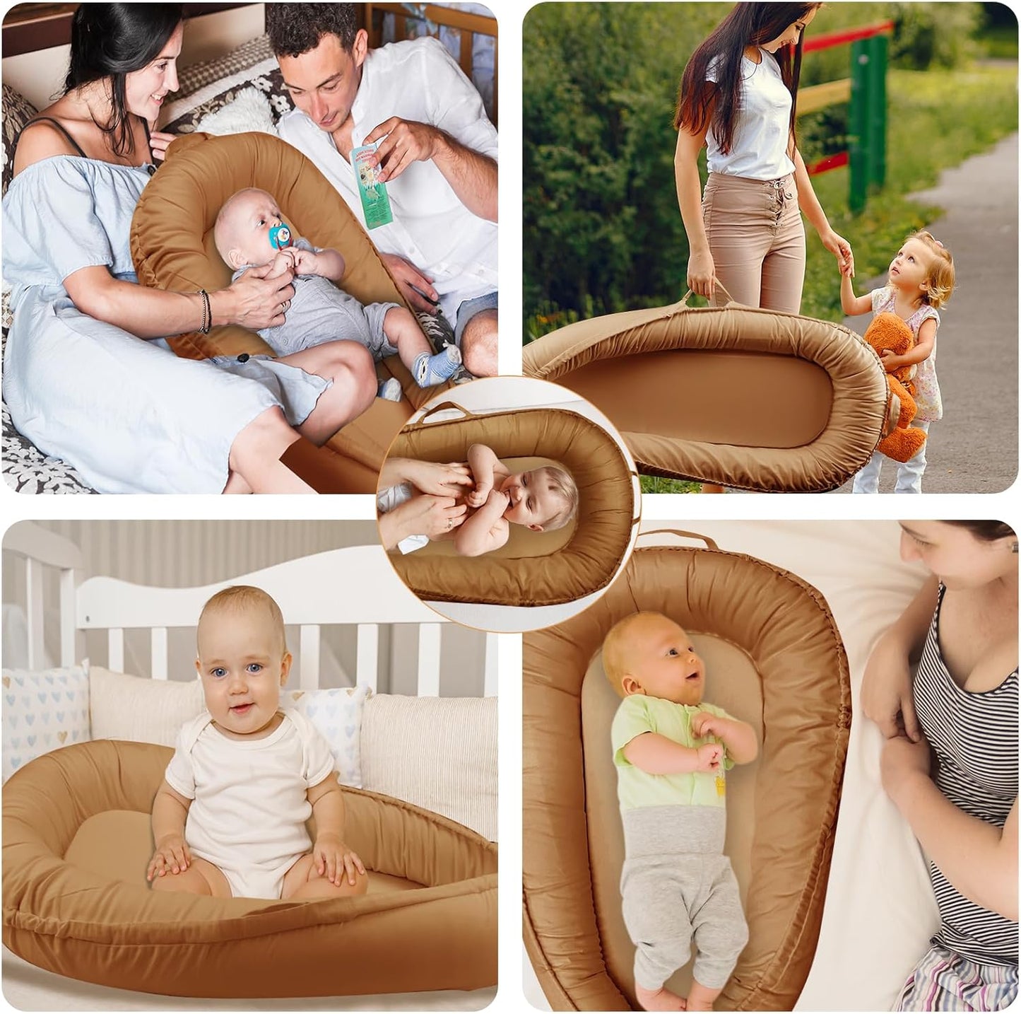 True Bub™ Harley Baby Lounger - Portable Baby Nest, Soft Breathable Cotton Reversible Unisex Infant Bed