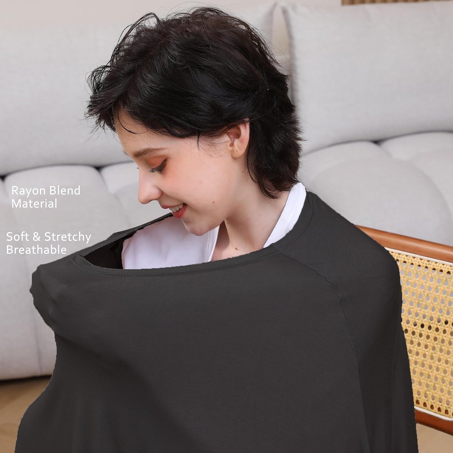 True Bub™ Stretch Seejoy Nursing Cover for Breastfeeding, 360°Full Coverage Nursing Poncho, Rayon Soft & Breathable Breastfeeding Cover up