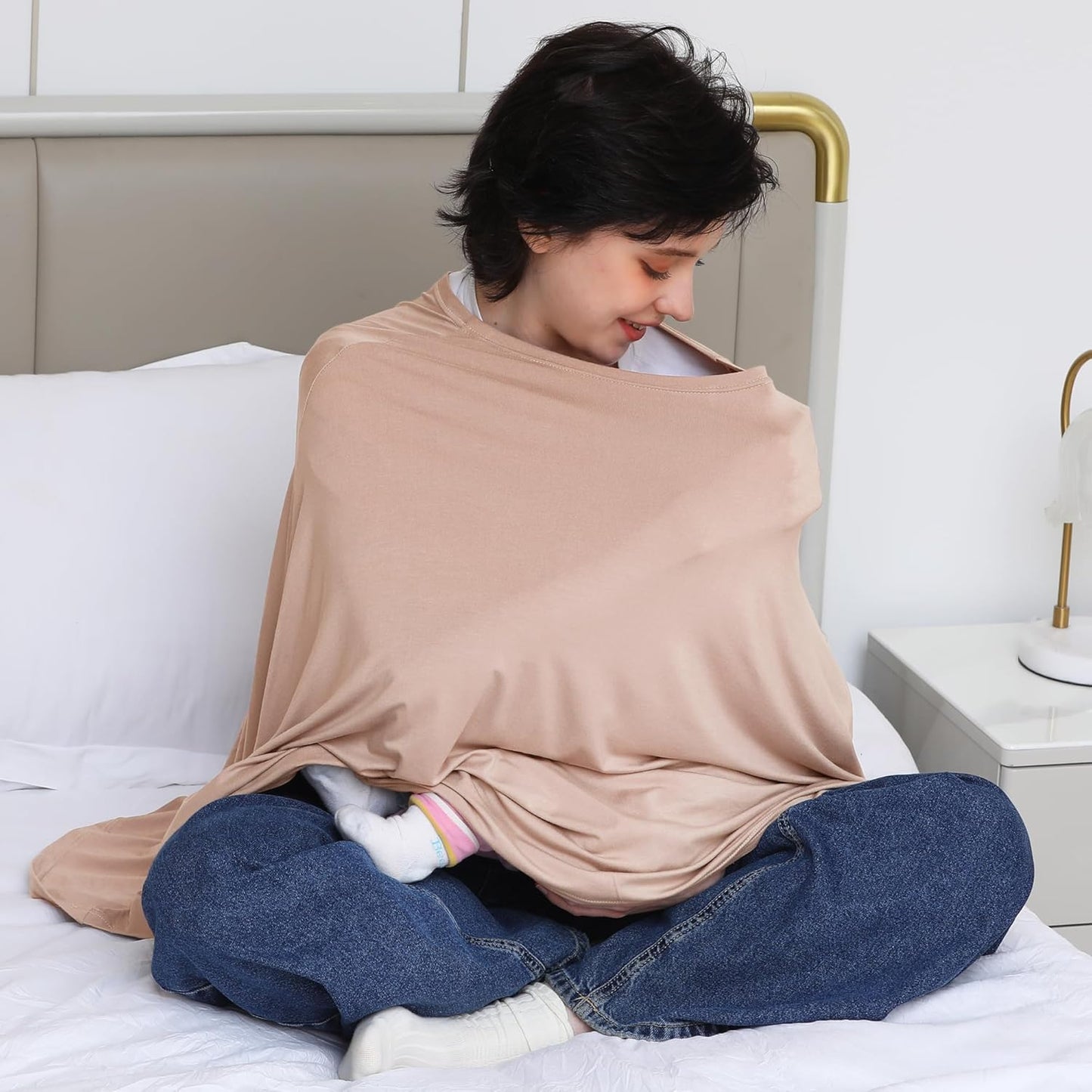 True Bub™ Stretch Seejoy Nursing Cover for Breastfeeding, 360°Full Coverage Nursing Poncho, Rayon Soft & Breathable Breastfeeding Cover up