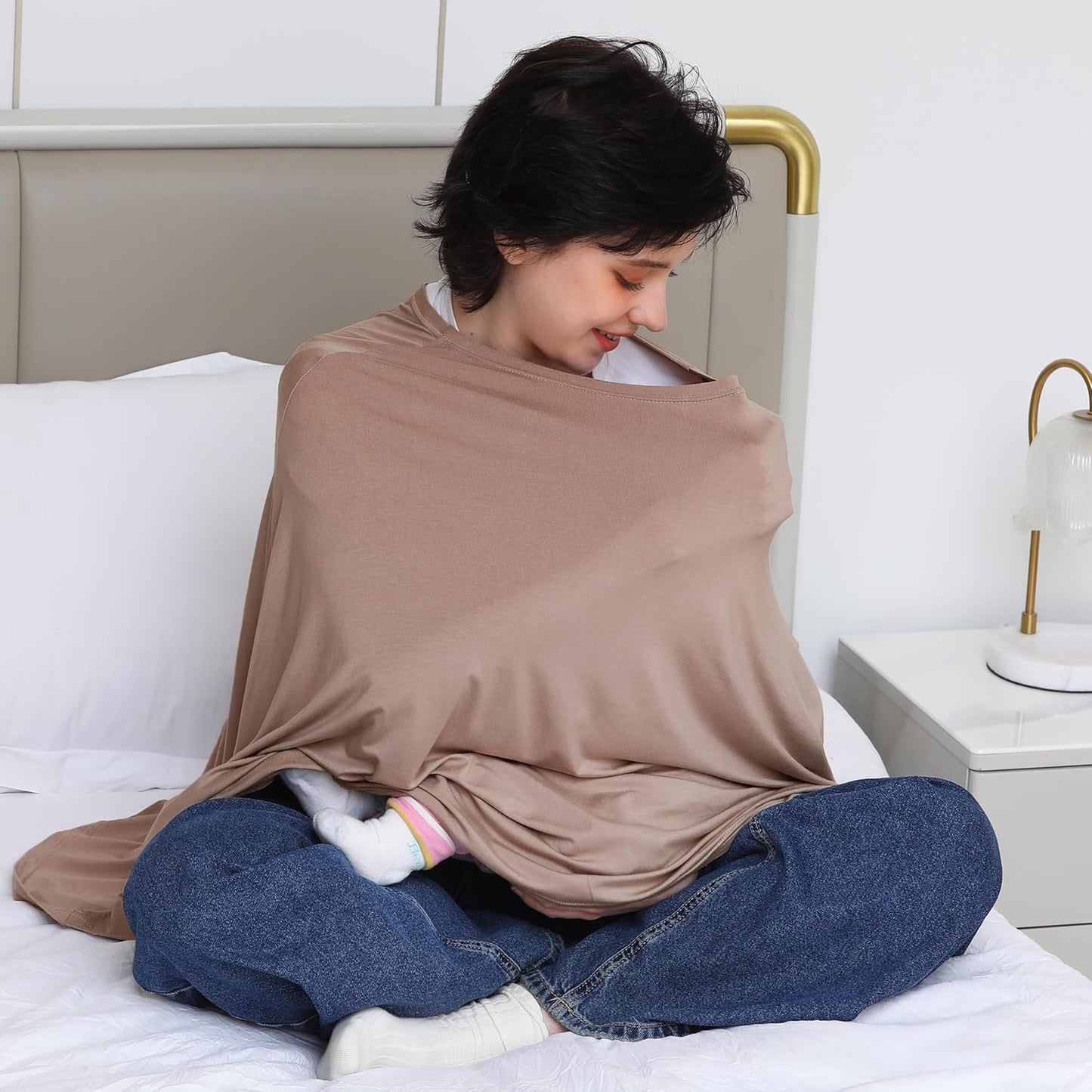 True Bub™ Stretch Seejoy Nursing Cover for Breastfeeding, 360°Full Coverage Nursing Poncho, Rayon Soft & Breathable Breastfeeding Cover up