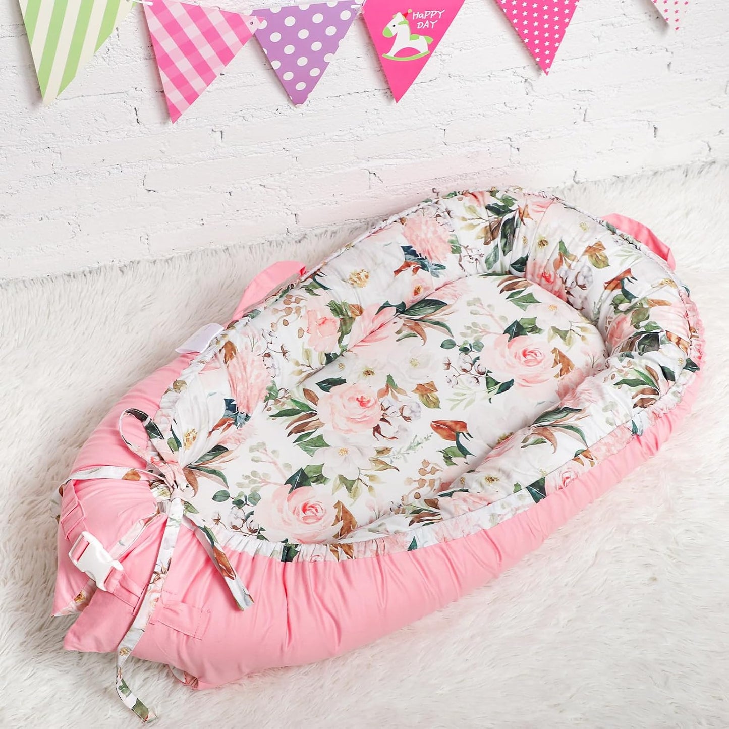 True Bub™ Louisa Baby Lounger - Portable Baby Nests, Baby Lounger for Newborn, Breathable Cotton