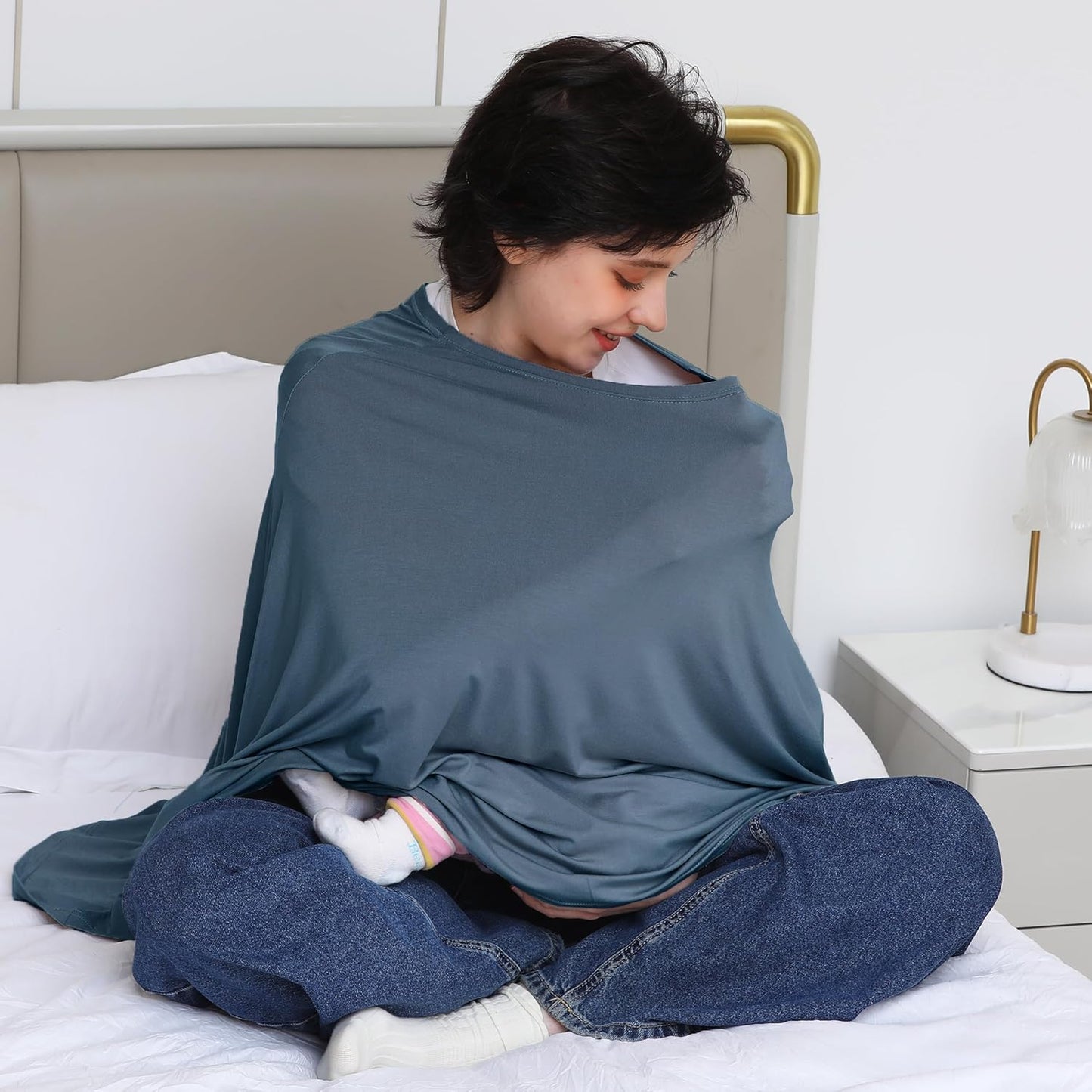 True Bub™ Stretch Seejoy Nursing Cover for Breastfeeding, 360°Full Coverage Nursing Poncho, Rayon Soft & Breathable Breastfeeding Cover up