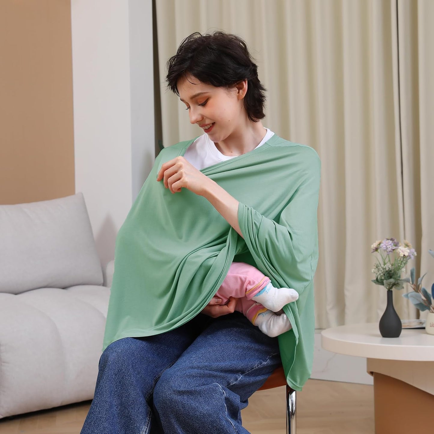 True Bub™ Stretch Seejoy Nursing Cover for Breastfeeding, 360°Full Coverage Nursing Poncho, Rayon Soft & Breathable Breastfeeding Cover up