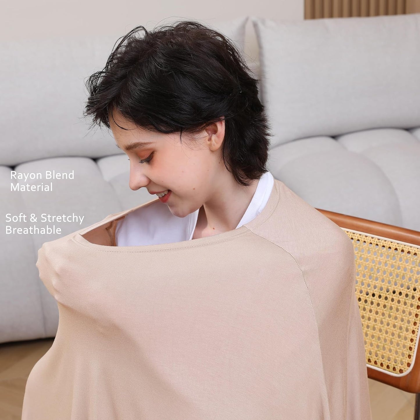 True Bub™ Stretch Seejoy Nursing Cover for Breastfeeding, 360°Full Coverage Nursing Poncho, Rayon Soft & Breathable Breastfeeding Cover up