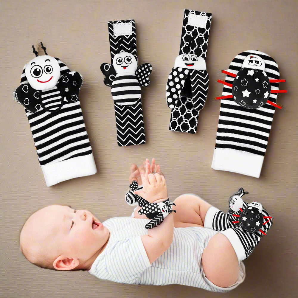 True Bub™ RattleFingers - Foot & Wrist Baby Rattles Toys Contrast Sensory