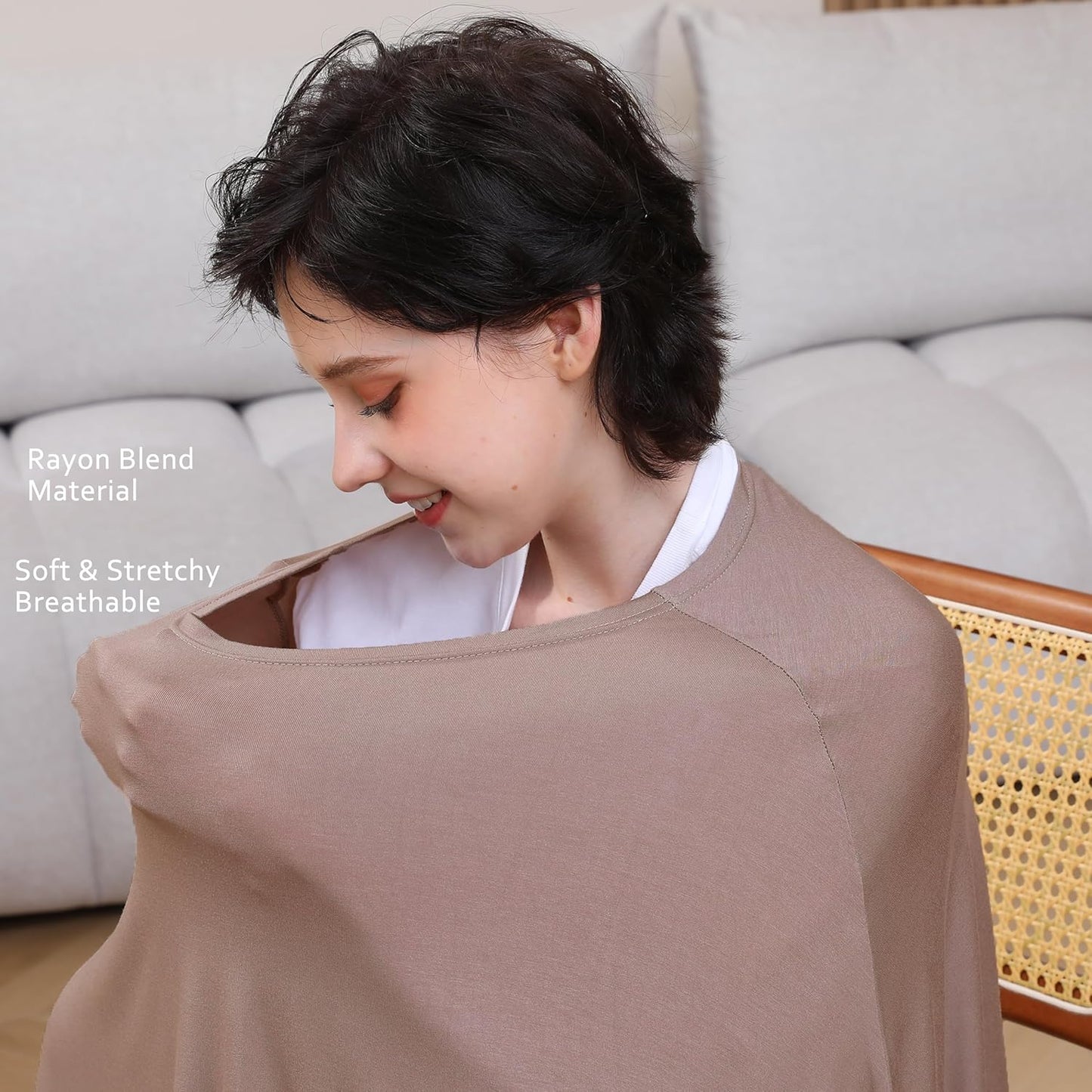 True Bub™ Stretch Seejoy Nursing Cover for Breastfeeding, 360°Full Coverage Nursing Poncho, Rayon Soft & Breathable Breastfeeding Cover up