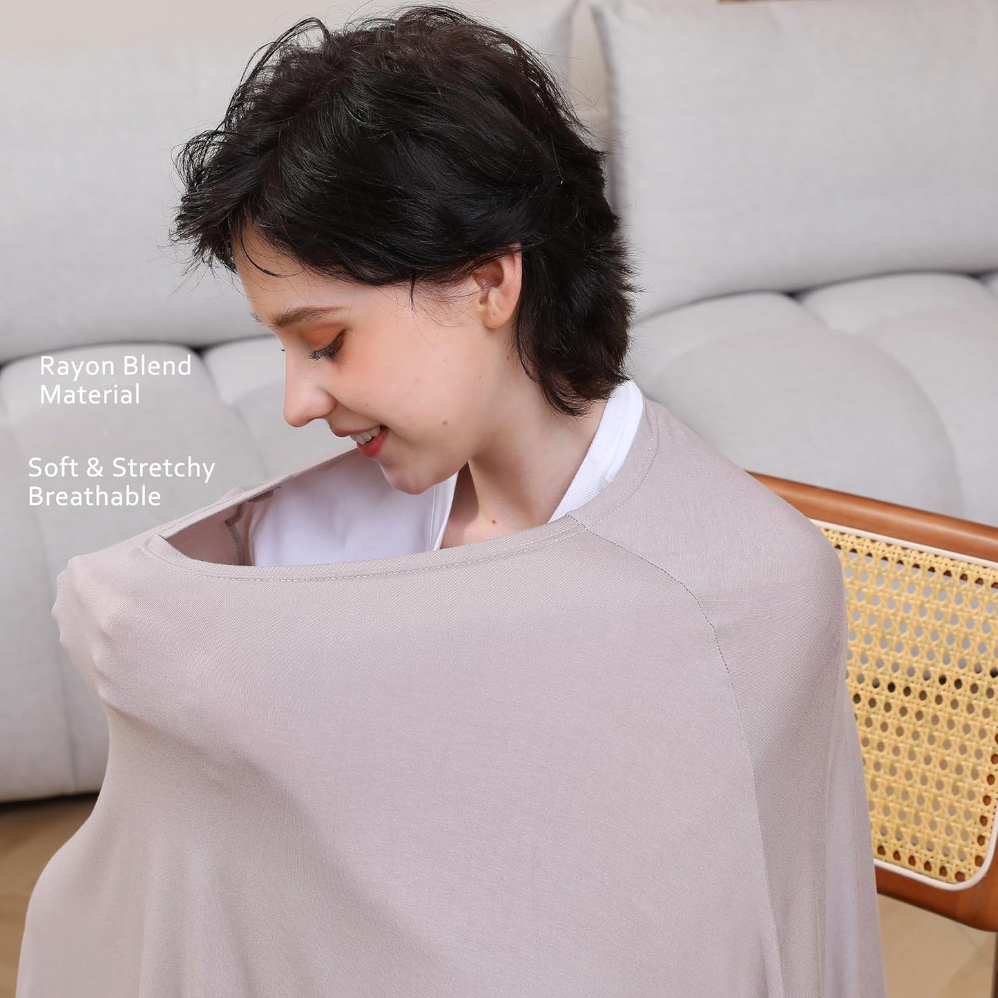 True Bub™ Stretch Seejoy Nursing Cover for Breastfeeding, 360°Full Coverage Nursing Poncho, Rayon Soft & Breathable Breastfeeding Cover up