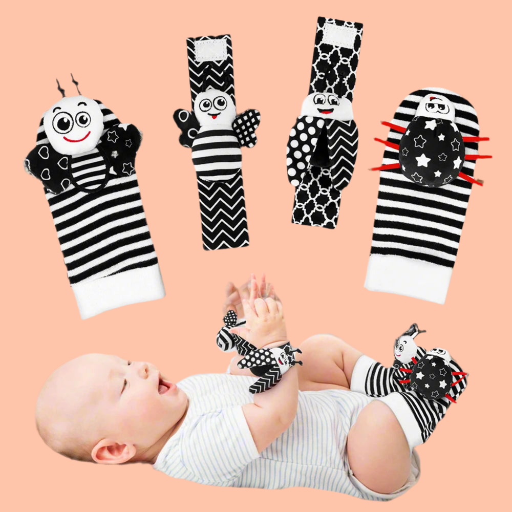True Bub™ RattleFingers - Foot & Wrist Baby Rattles Toys Contrast Sensory
