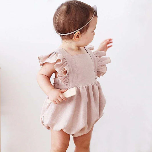 True Bub™  Jumpsuits - Baby Girls Outfits Romper Sleeveless Linen Ruffles 0-24M