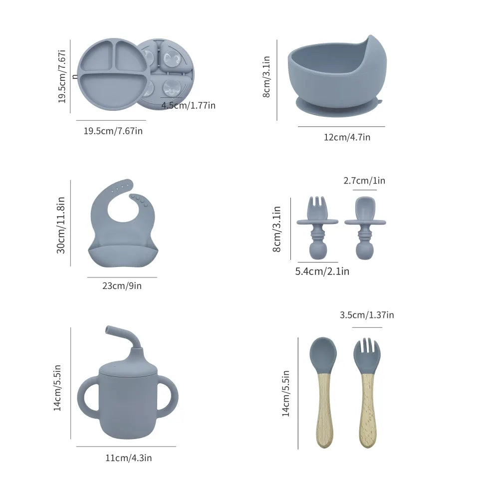 True Bub™ Starting Steading - BPA Free Silicone Baby Cutlery Set For Feeding, Baby Led Weaning and Solids 8pcspcs