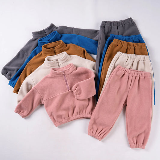 True Bub™ Winter Essentials - Warm Suit  Long Sleeve Zip Up Pullover Top & Trousers 2pcs Set