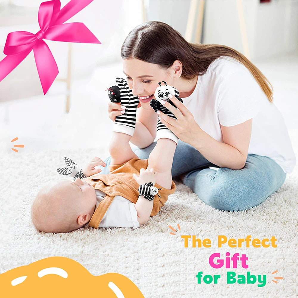 True Bub™ RattleFingers - Foot & Wrist Baby Rattles Toys Contrast Sensory