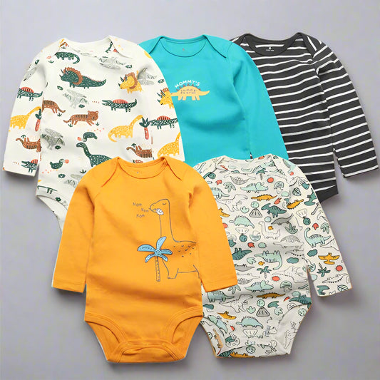 True Bub™ Cotton Baby Bodysuits 5pc Set 0-12M