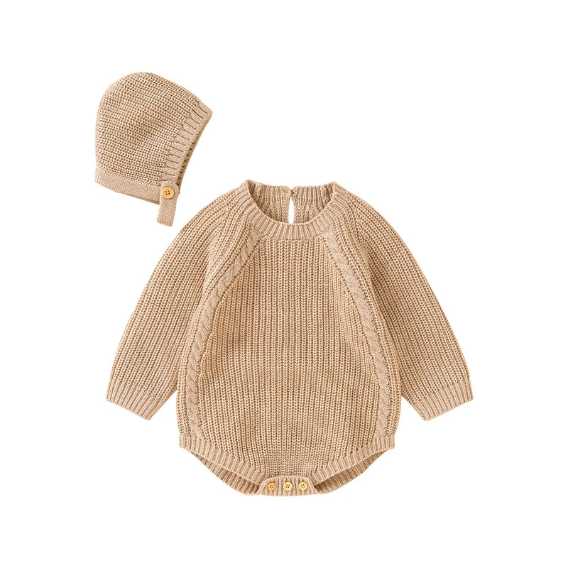True Bub™ Knit - Baby Body Knit Body Suit Romper with Beanie