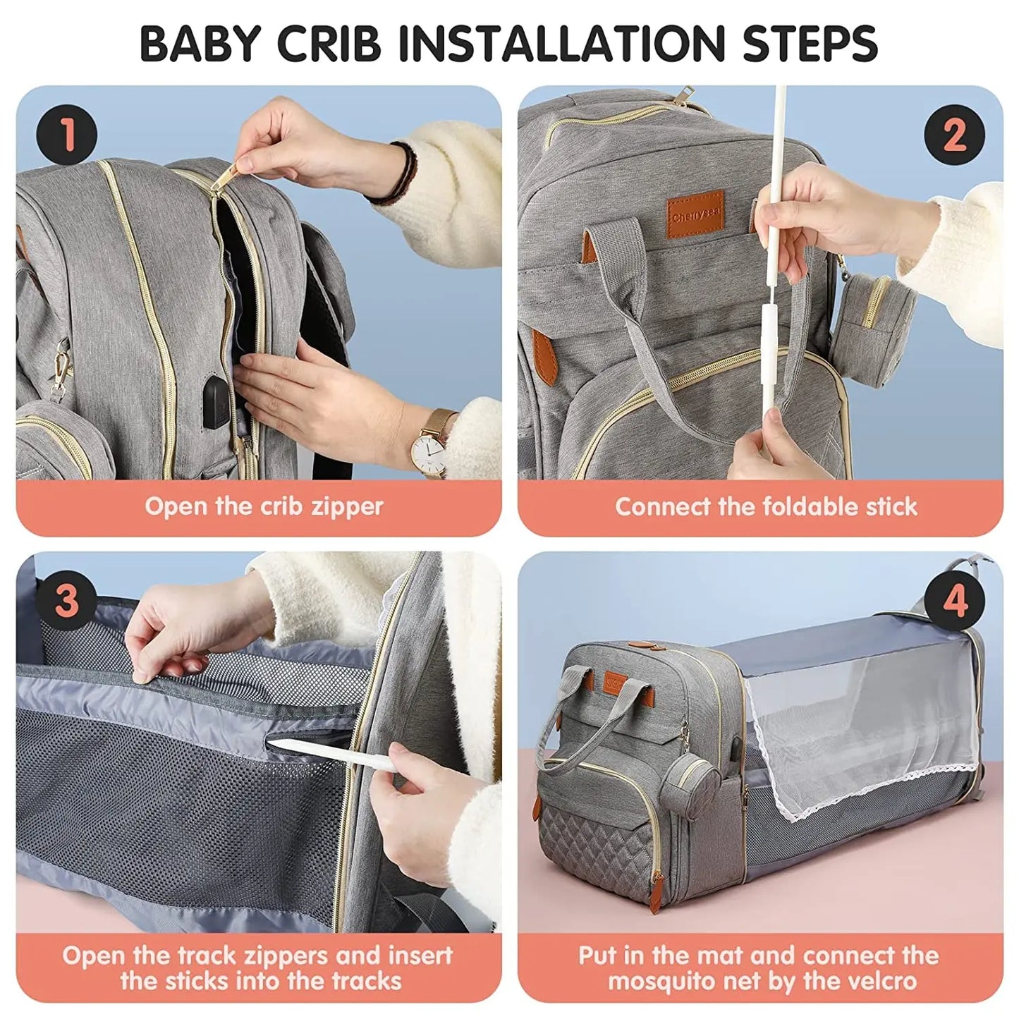 True Bub™ WorldsWonder - Pull Out Bed Diaper Backpack Baby Travel Bag