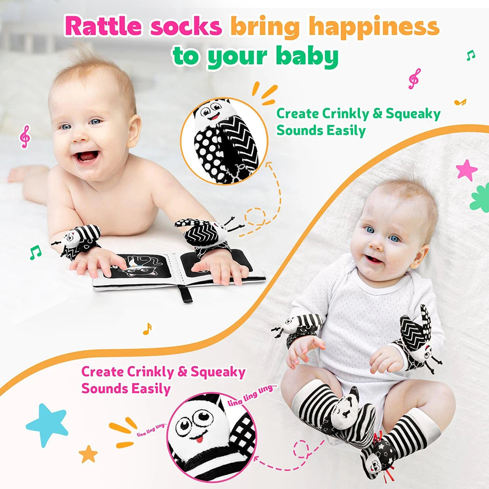 True Bub™ RattleFingers - Foot & Wrist Baby Rattles Toys Contrast Sensory
