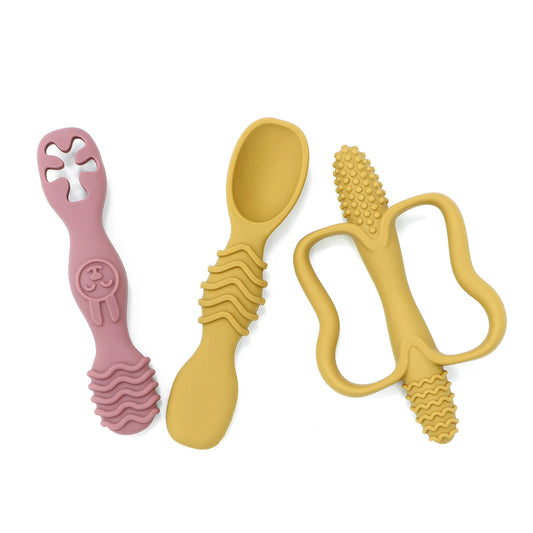 True Bub™ Food Grade BPA Free Baby Led Weaning 3-Piece Baby Teething Toy and Grippy Spoon Combo For Starting Solids