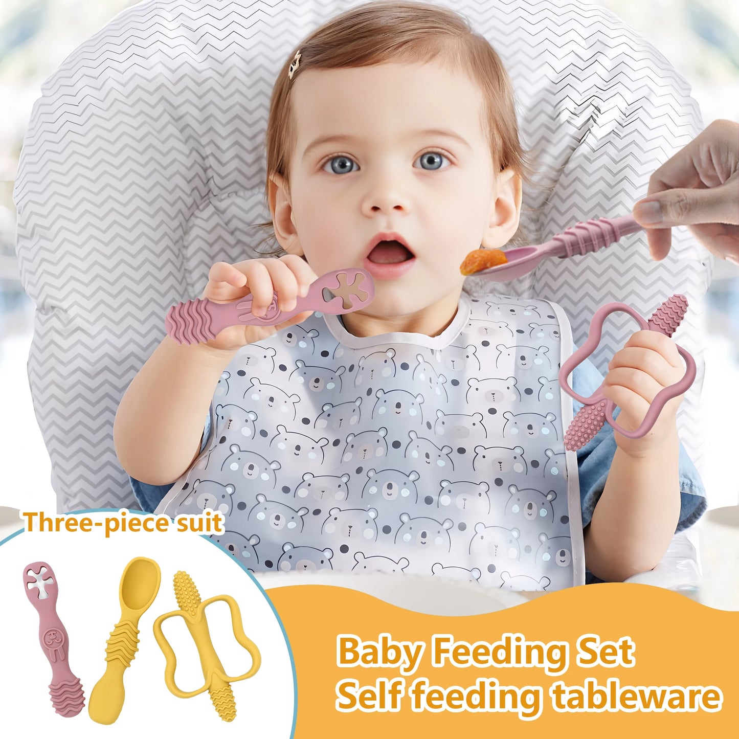 True Bub™ Baby Led Weaning 3-Piece Baby Teething Toy and Grippy Spoon Combo For Starting Solids