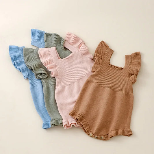 True Bub™ Infant Baby Girls Knit Ruffle Sleeve Romper 0-2Y