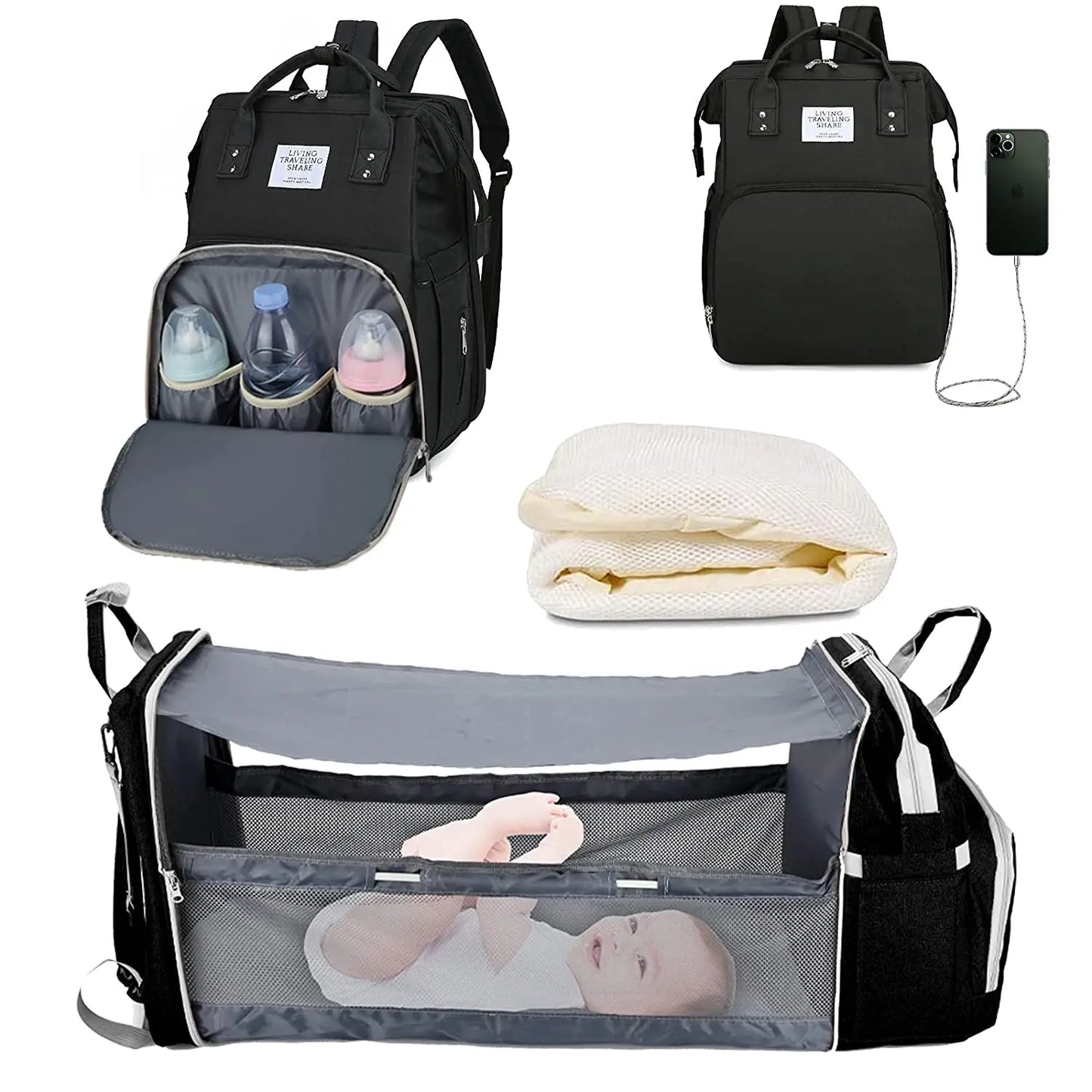 True Bub™ WorldsWonder - Pull Out Bed Diaper Backpack Baby Travel Bag