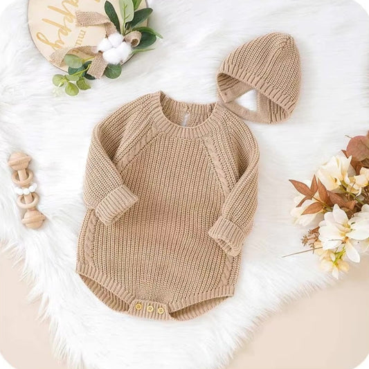 True Bub™ Knit - Baby Body Knit Body Suit Romper with Beanie