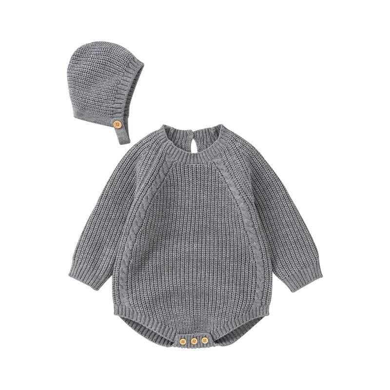 True Bub™ Knit - Baby Body Knit Body Suit Romper with Beanie