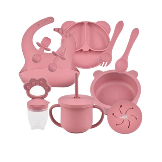 True Bub™ Starting Steading - BPA Free Silicone Baby Cutlery Set For Feeding, Baby Led Weaning and Solids Bear Bowl 10pcs