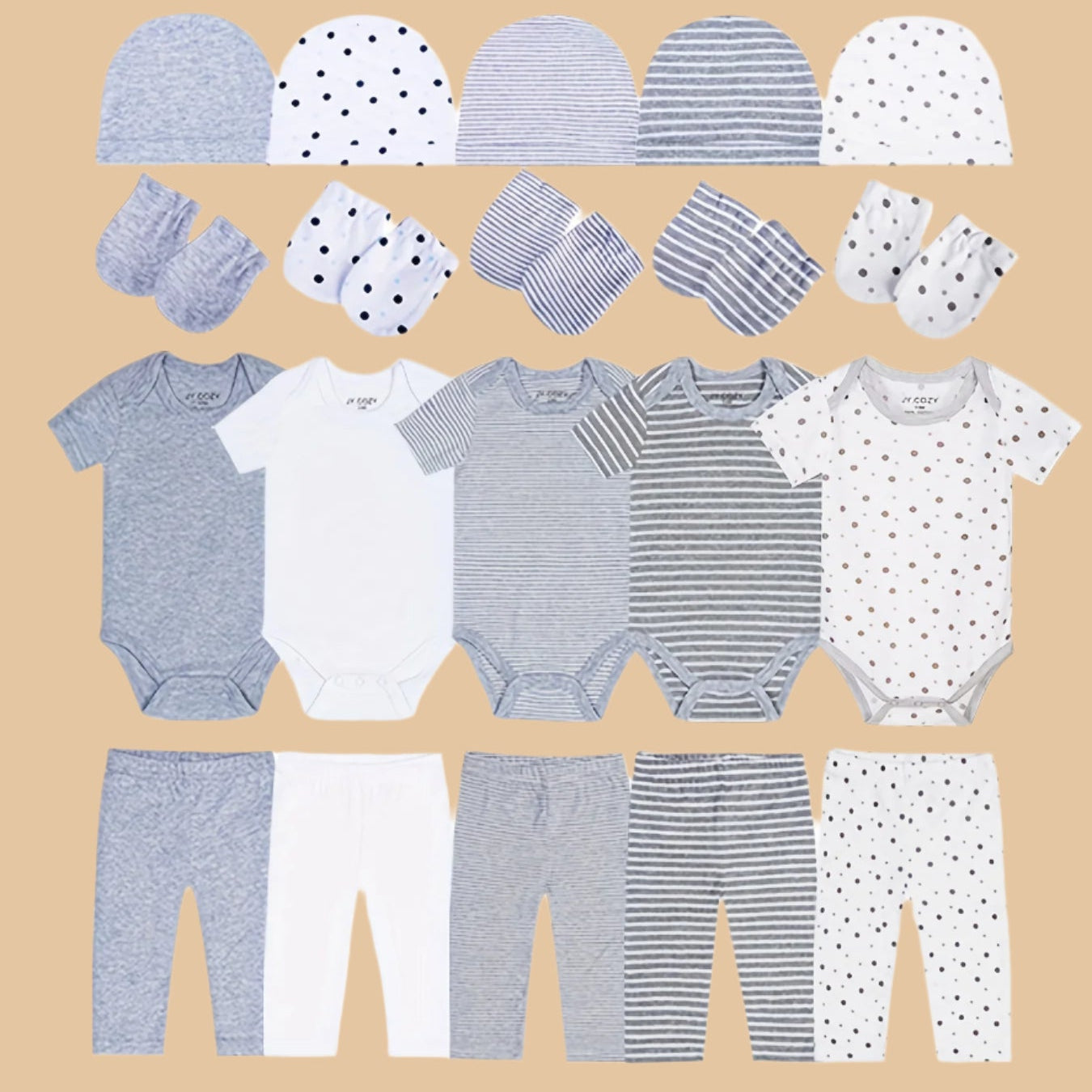 True Bub™ Essential Baby Cotton Set - Mixed Grey 5 Set