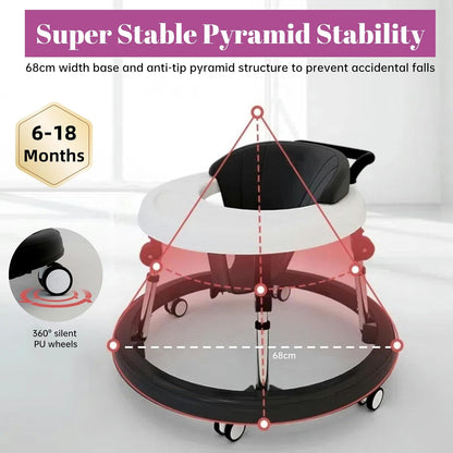 True Bub™ Grow With Me Foldable Anti-Rollover 5 Height Adjustable Baby Walker Aluminum Frame for 6-18 Months Infants