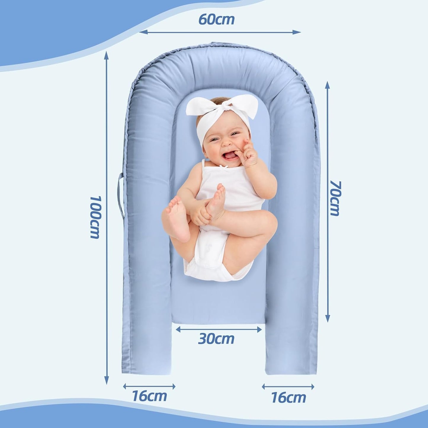True Bub™ Harley Baby Lounger - Portable Baby Nest, Soft Breathable Cotton Reversible Unisex Infant Bed