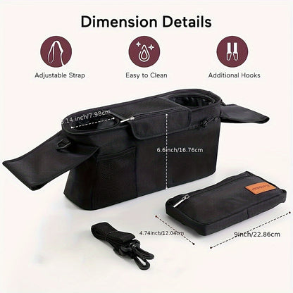 True Bub™ Insulated Premium Stroller Organizer - Cup Holders, Phone Bag, Shoulder Strap